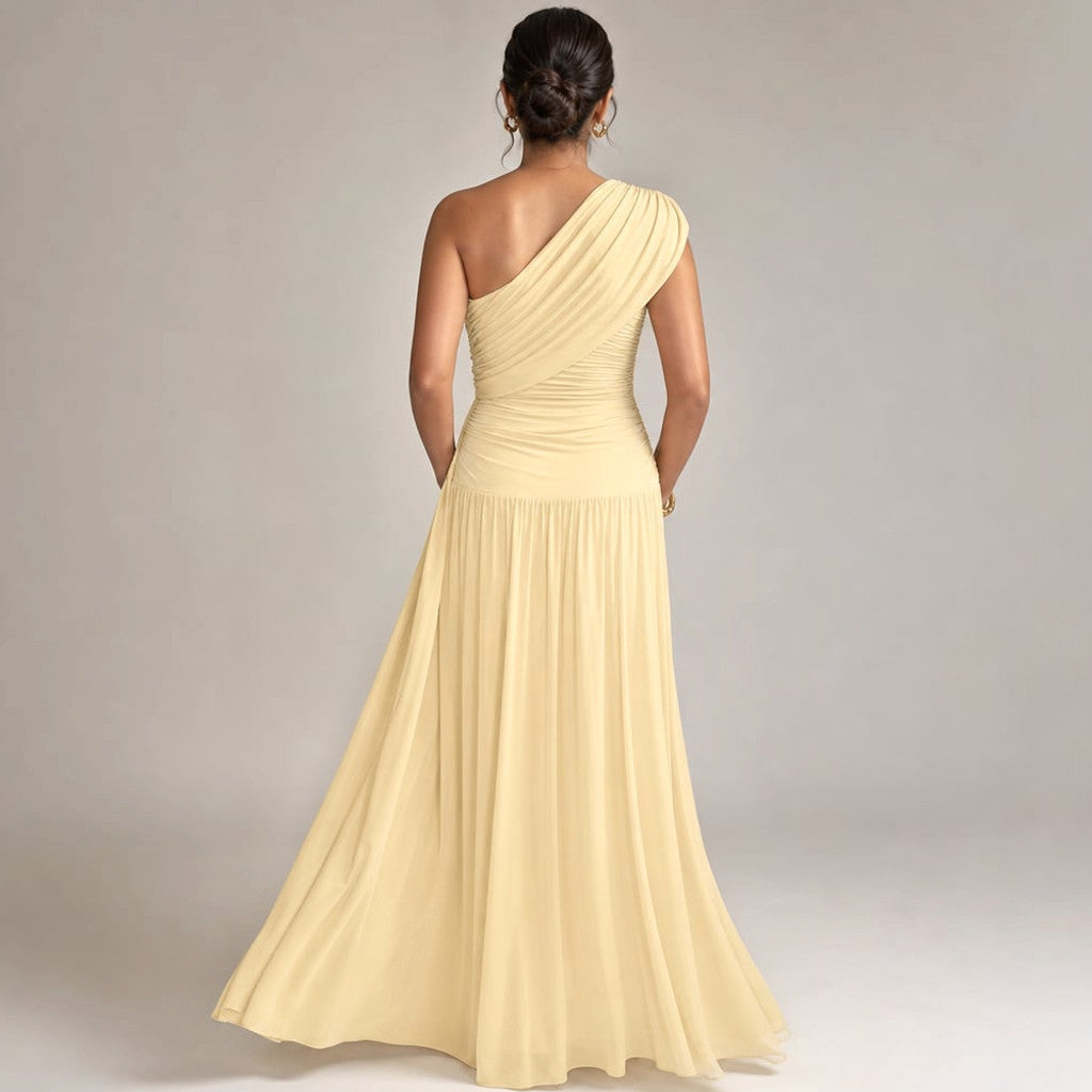 One-Shoulder Maxi Dress Asymmetric Maternity Gathered Waist – Molieri