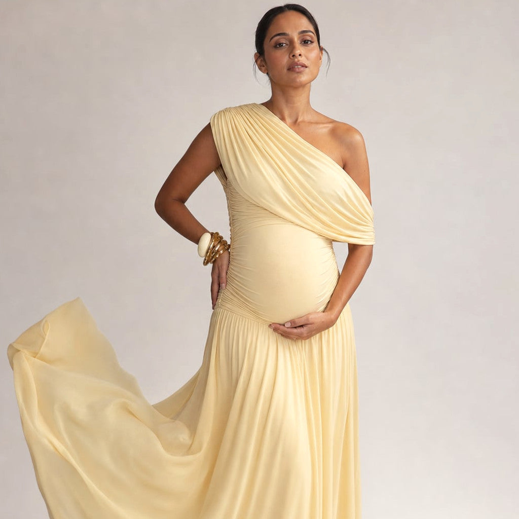 One-Shoulder Maxi Dress Asymmetric Maternity Gathered Waist – Molieri
