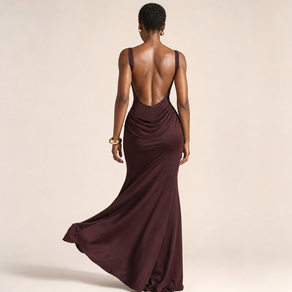 Backless Bodycon Maxi Dress Open Back Floor Length – Molieri