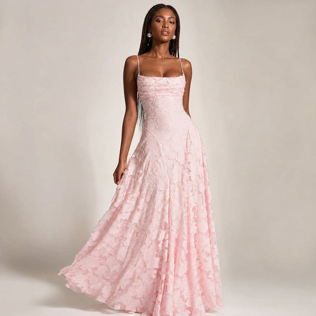 Floral Maxi Dress Thin Strap Summer in Pink – Molieri