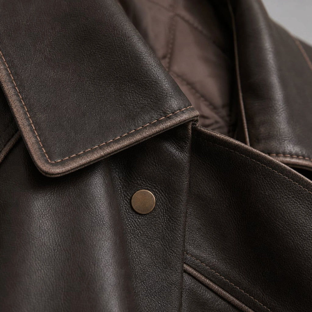 Bomber Jacket Oversized PU Contrast Stitch Charcoal Brown – Molieri