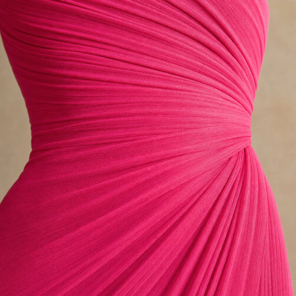 One-Shoulder Pleated Maxi Dress Formal Gown Pink – Molieri