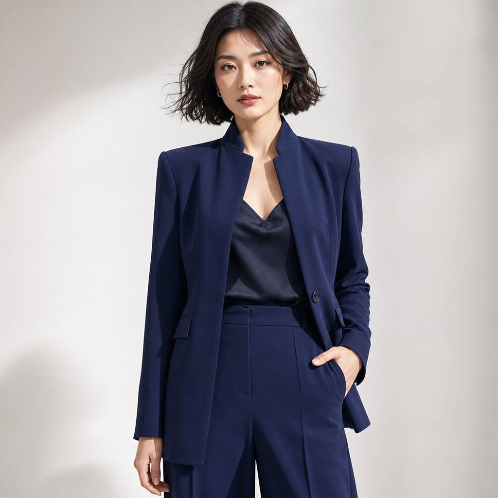 Two-Piece Suit Stand Collar Blazer Wide-Leg Trousers – Molieri