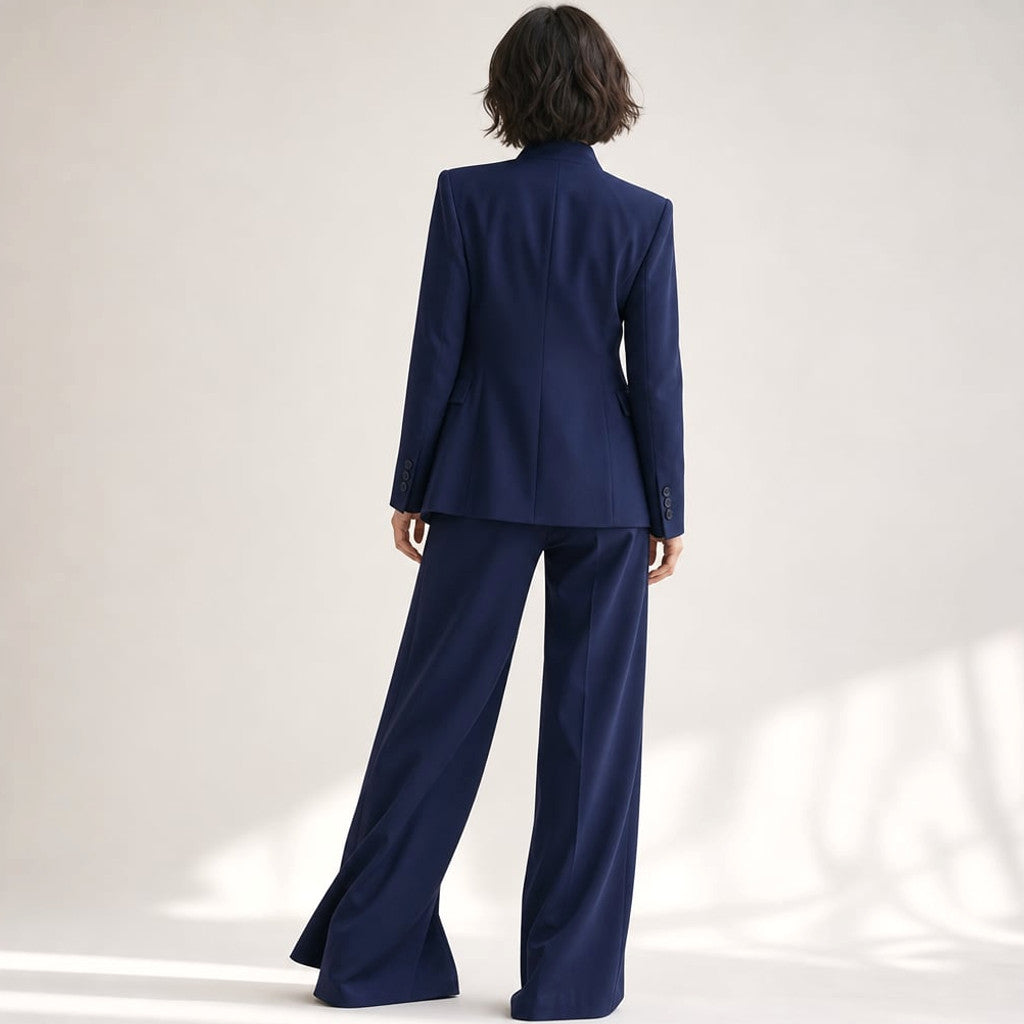 Two-Piece Suit Stand Collar Blazer Wide-Leg Trousers – Molieri