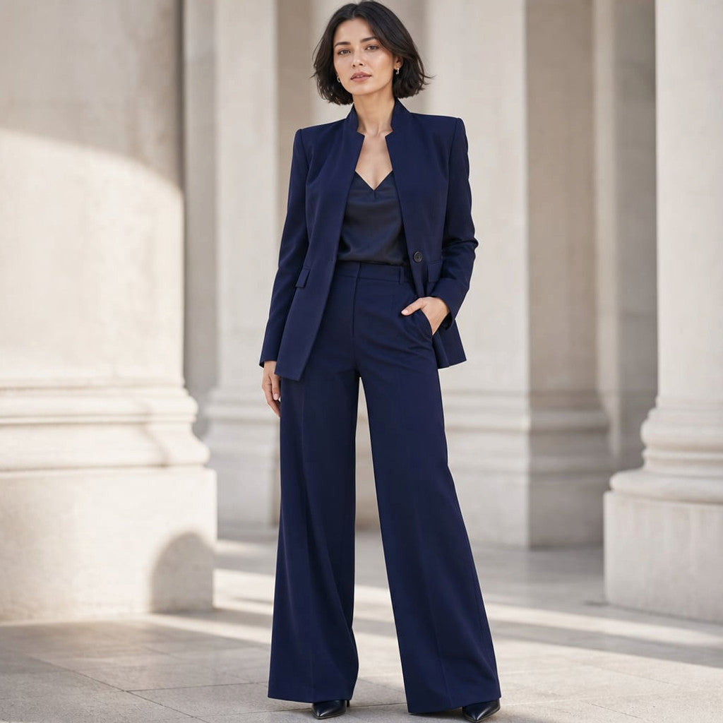 Two-Piece Suit Stand Collar Blazer Wide-Leg Trousers – Molieri