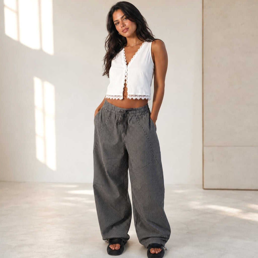 Wide Barrel-Leg Pant Elasticated Waist Grey – Molieri