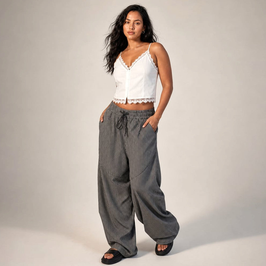 Wide Barrel-Leg Pant Elasticated Waist Grey – Molieri