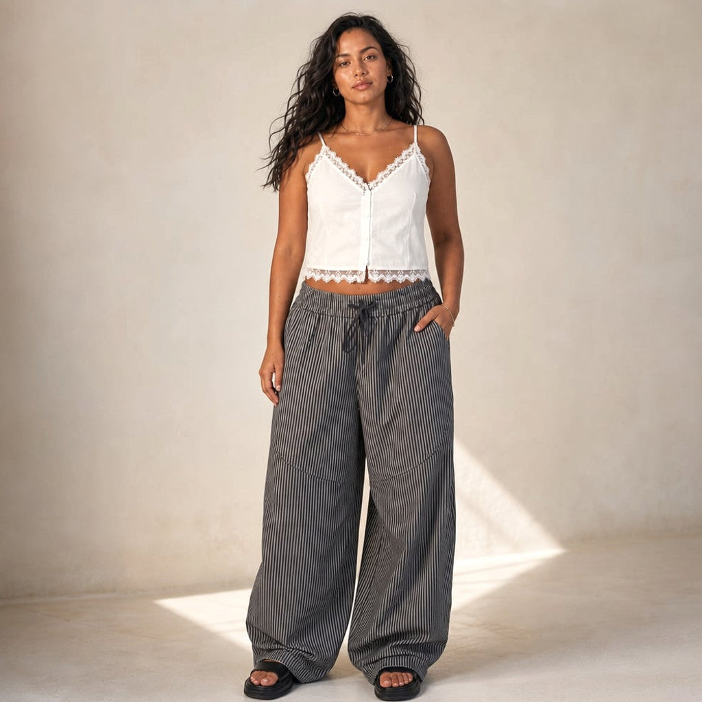 Wide Barrel-Leg Pant Elasticated Waist Grey – Molieri