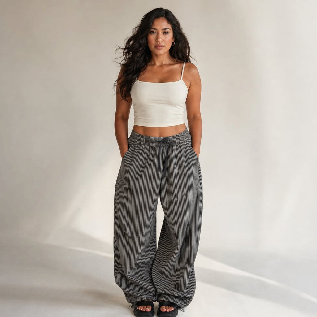 Wide Barrel-Leg Pant Elasticated Waist Grey – Molieri