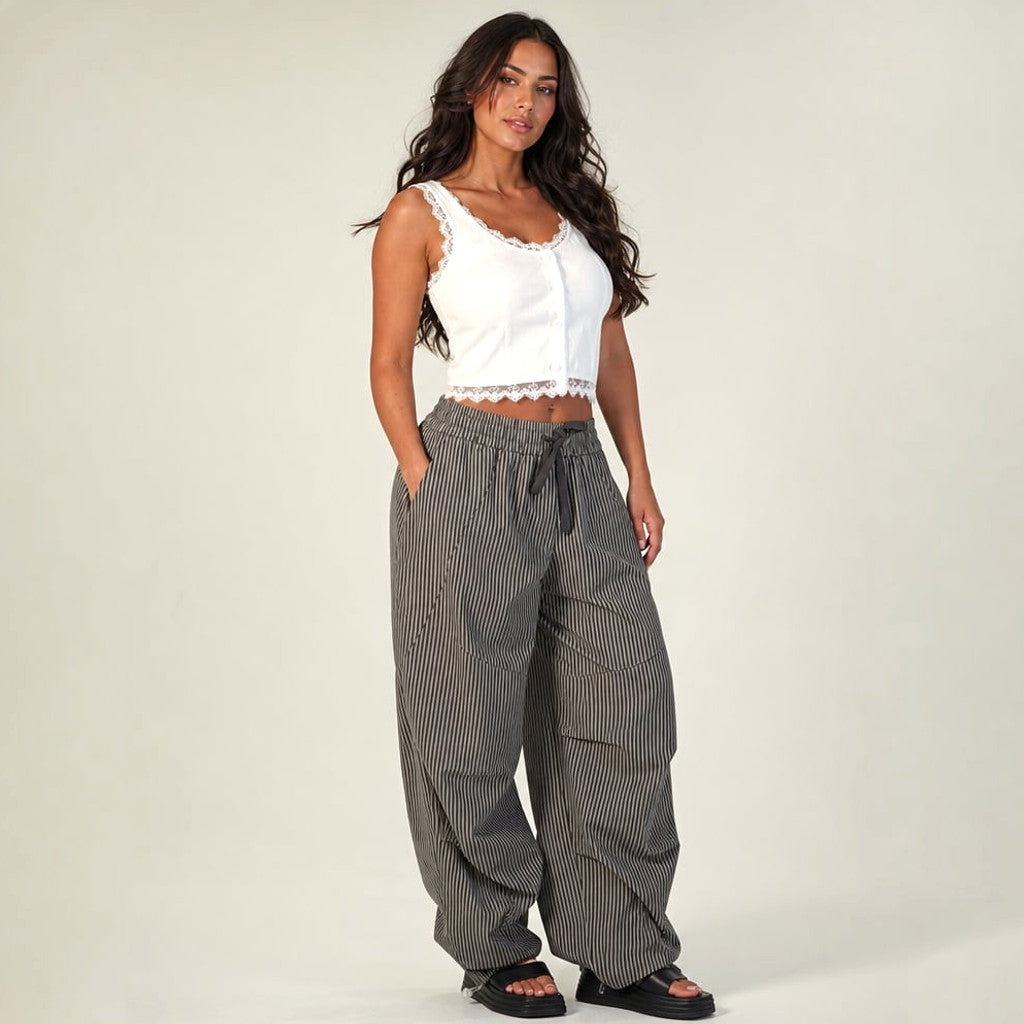 Wide Barrel-Leg Pant Elasticated Waist Grey – Molieri