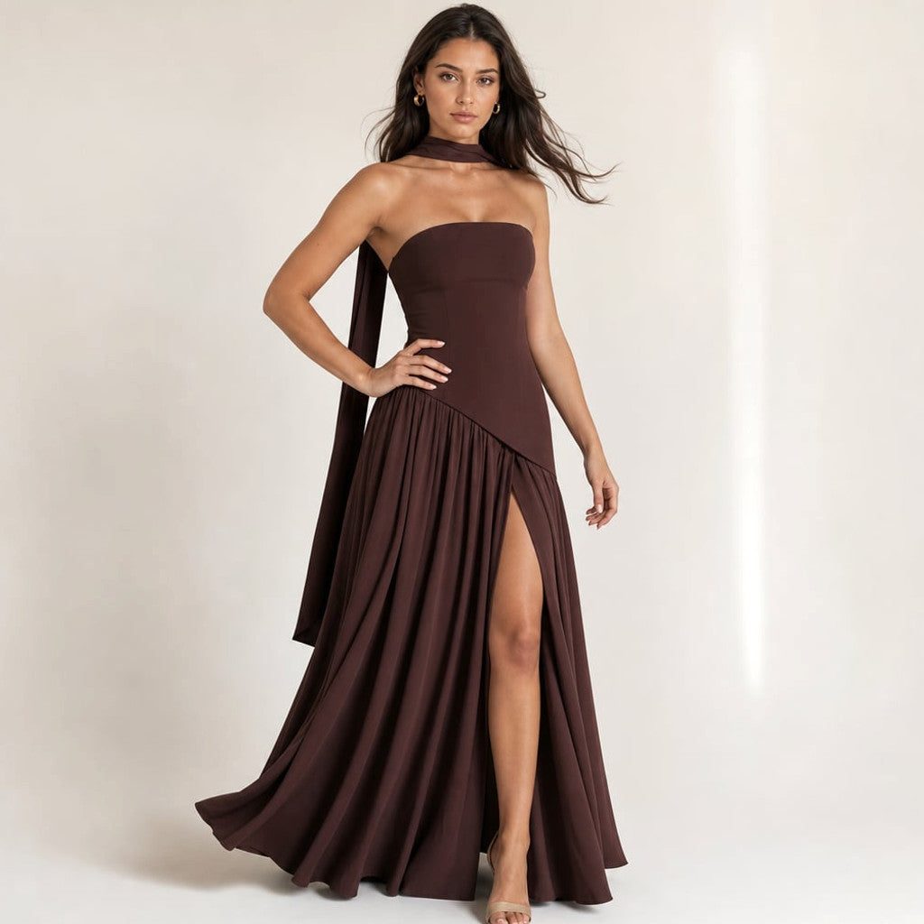 Strapless Corset Maxi Dress Scarf Panel High Slit – Molieri