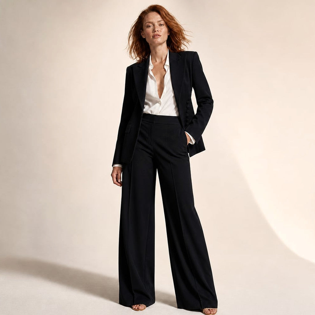 Suit Trouser Wide-Leg Two-Piece Blazer Peaked Lapel in Black – Molieri