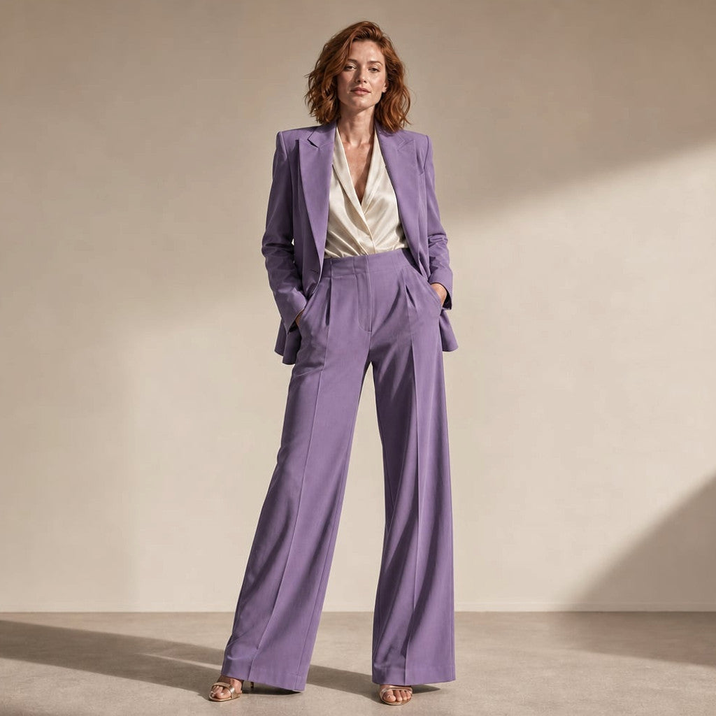 Suit Trouser Wide-Leg Two-Piece Blazer Peaked Lapel in Purple – Molieri