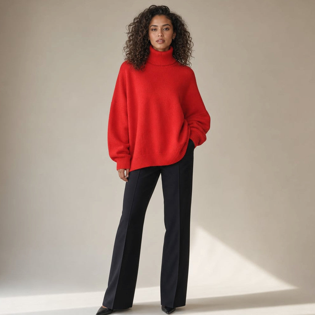 Turtleneck Knit Sweater Bell Sleeve Red – Molieri