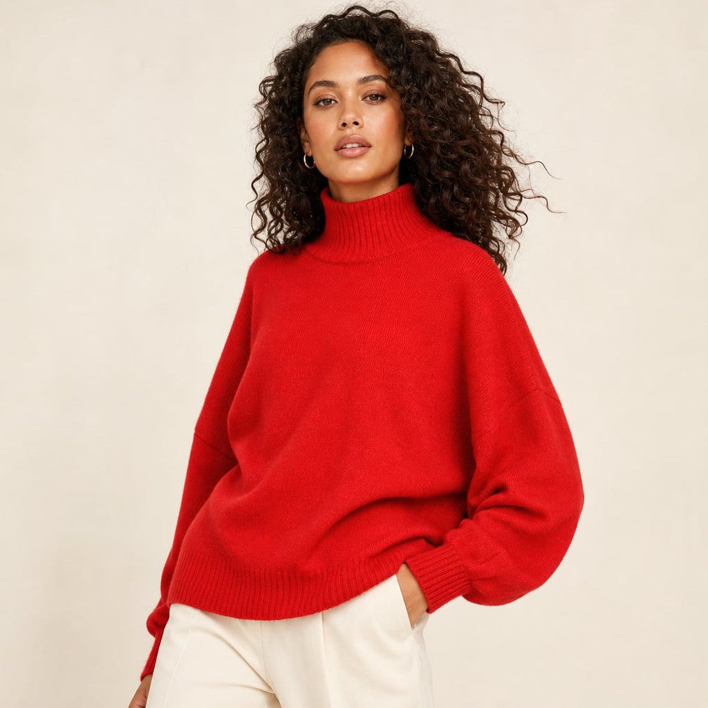 Turtleneck Knit Sweater Bell Sleeve Red – Molieri