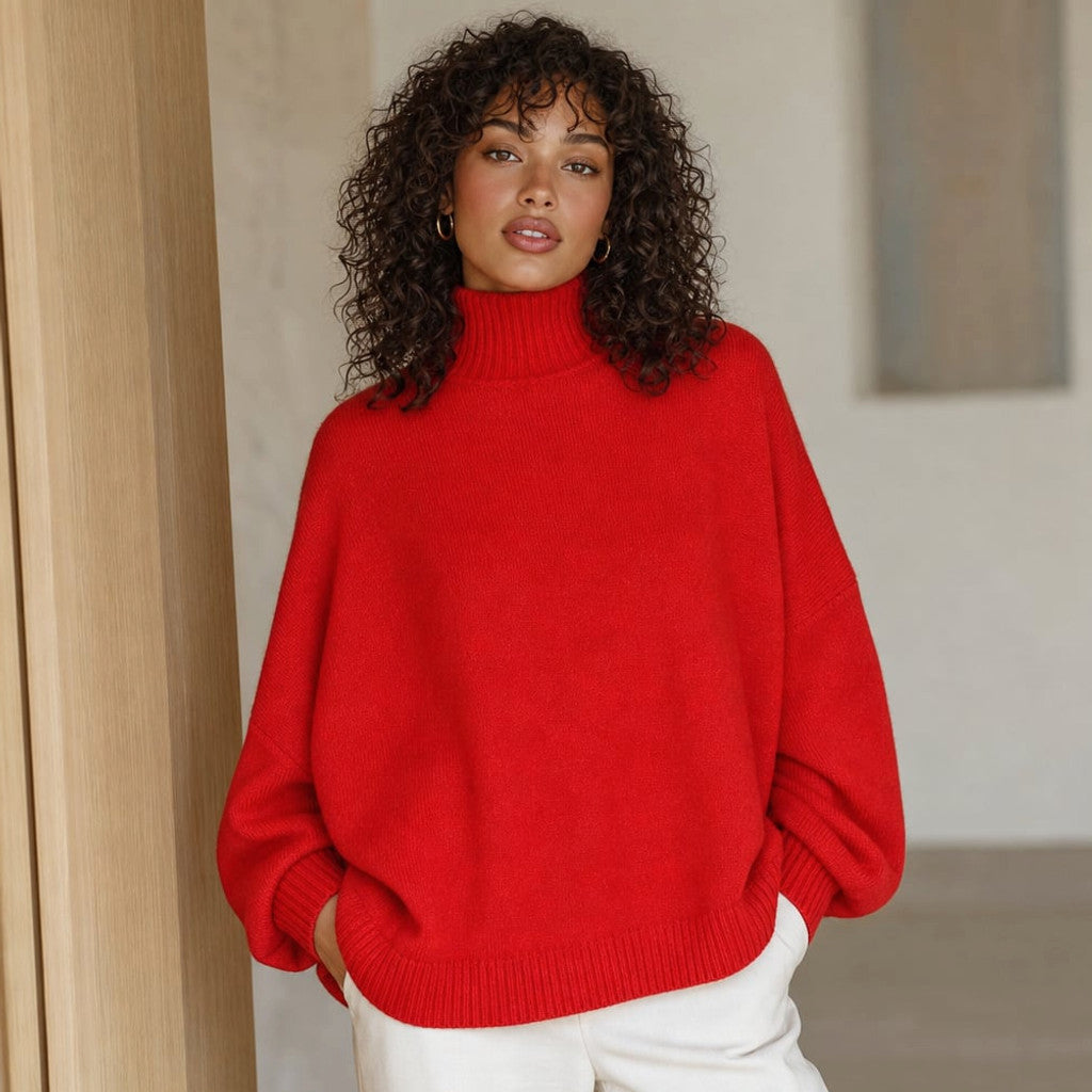 Turtleneck Knit Sweater Bell Sleeve Red – Molieri
