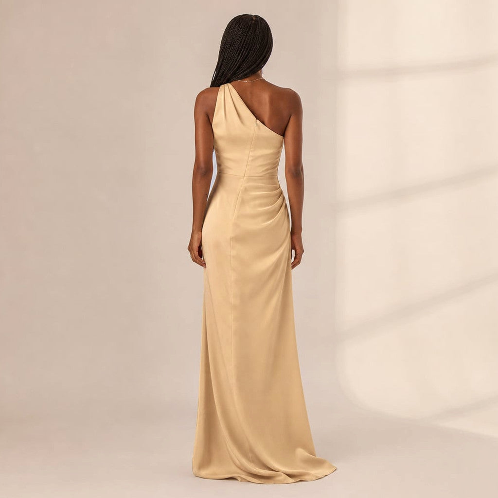 Asymmetrical Maxi Dress Slit Hem Light Brown – Molieri