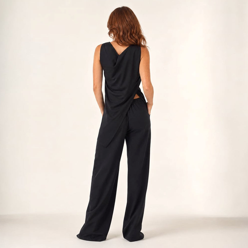 Off-Shoulder Co-ord Set Wide-Leg Pants Asymmetric Black – Molieri