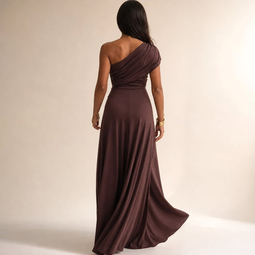 Maxi Dress Pleated One-Shoulder Asymmetric Flowy – Molieri