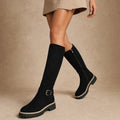 Alditha | Knee High Boots Low Block Heel Lugged Sole Black – Product Photo