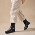 Almeria | Mid-Calf Chelsea Boots Gold Buckle Black – Product Photo