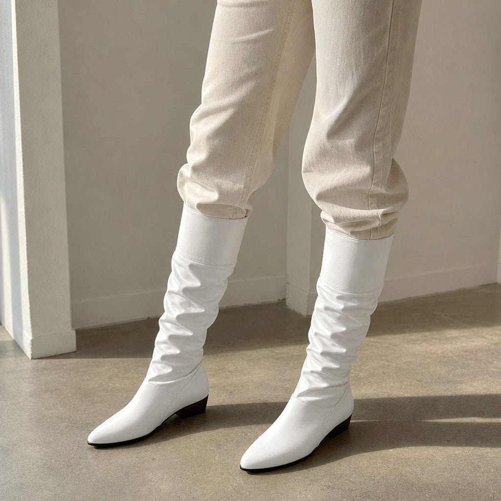 Alwyne | Knee High Boots Ruched Shaft Pointed Toe – Styled Editorial Shot