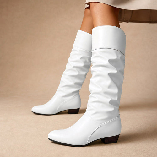 Alwyne | Knee High Boots Ruched Shaft Pointed Toe – Premium Editorial