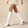 Alwyne | Knee High Boots Ruched Shaft Pointed Toe White – Product Photo
