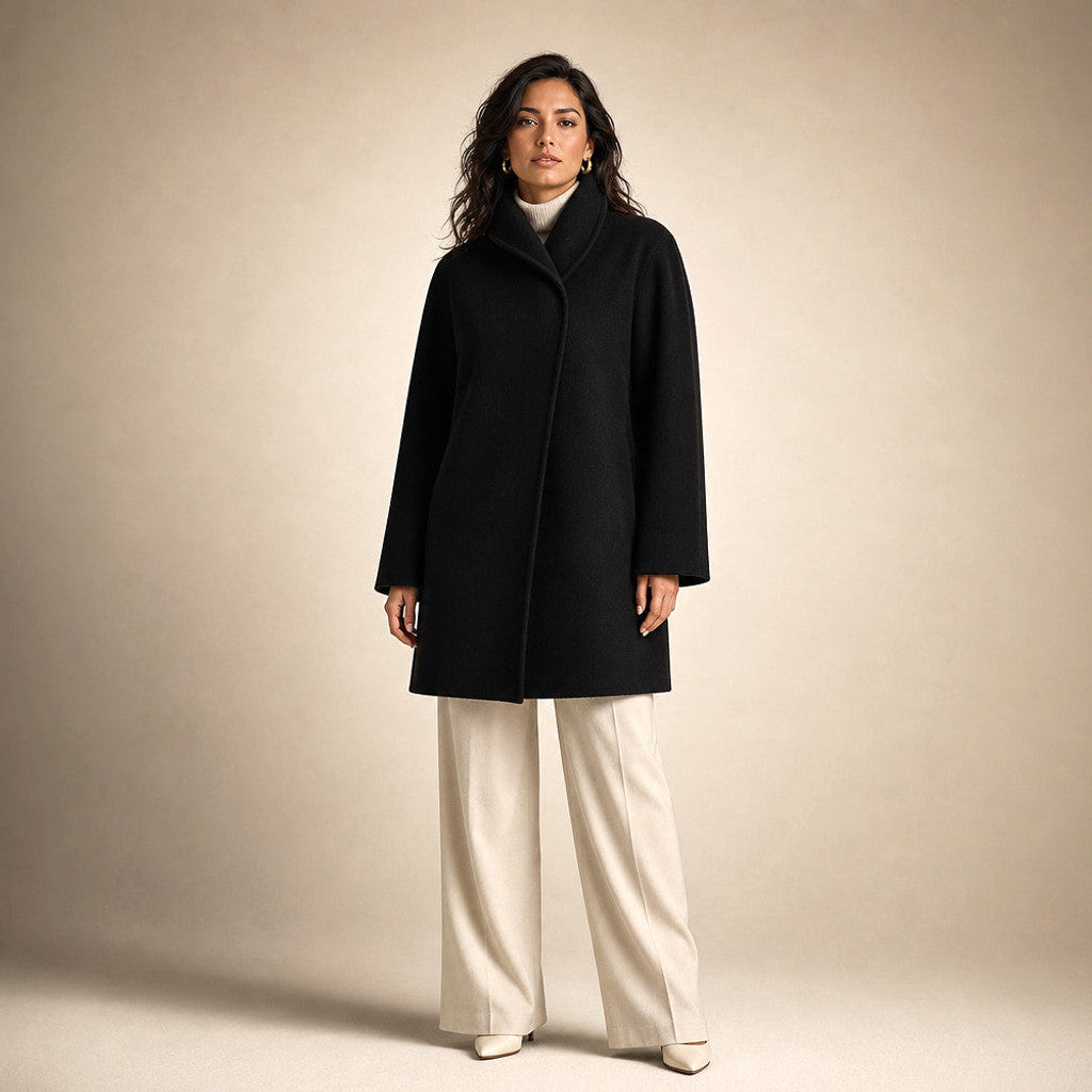 Annora | Wool Coat Notch Lapel Open Front in Black – Premium Editorial