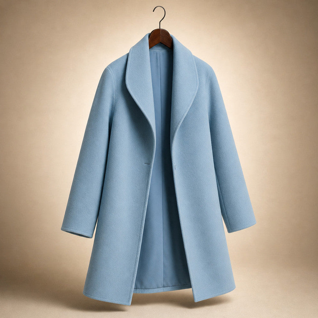 Annora | Wool Coat Notch Lapel Open Front Blue – Product Photo