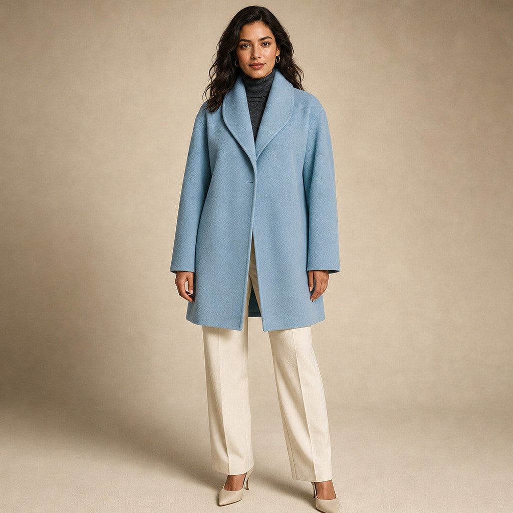 Annora | Wool Coat Notch Lapel Open Front in Blue – Premium Editorial