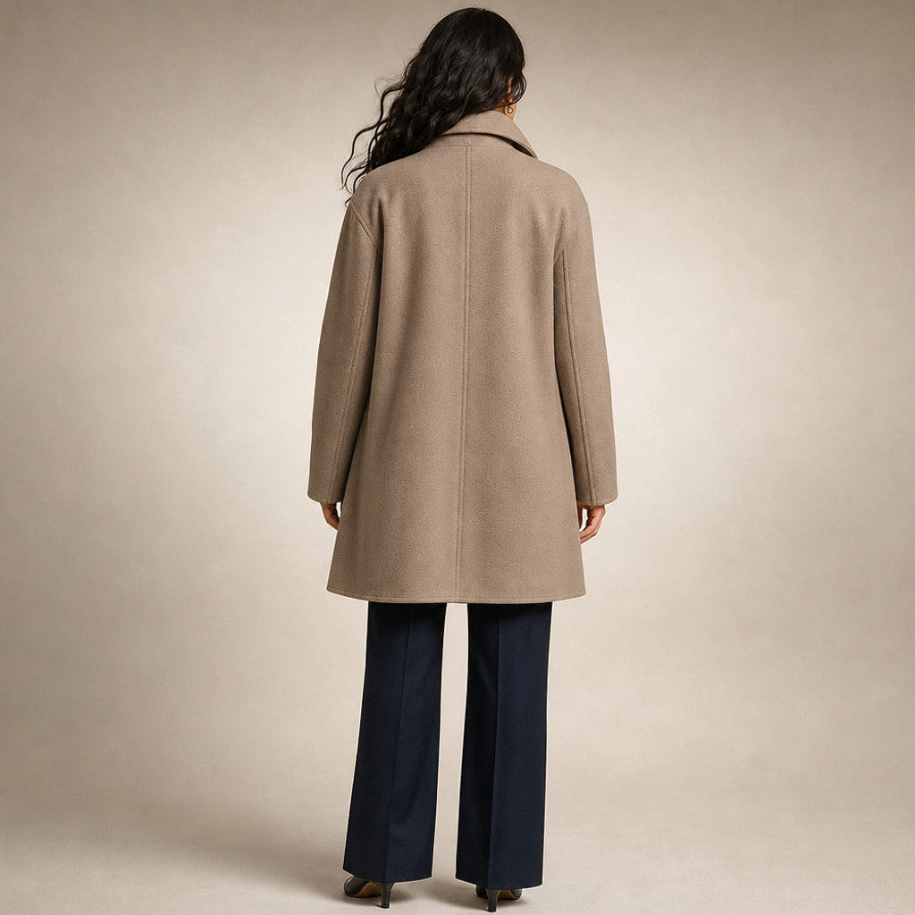Annora | Wool Coat Notch Lapel Open Front Brown – Full Look