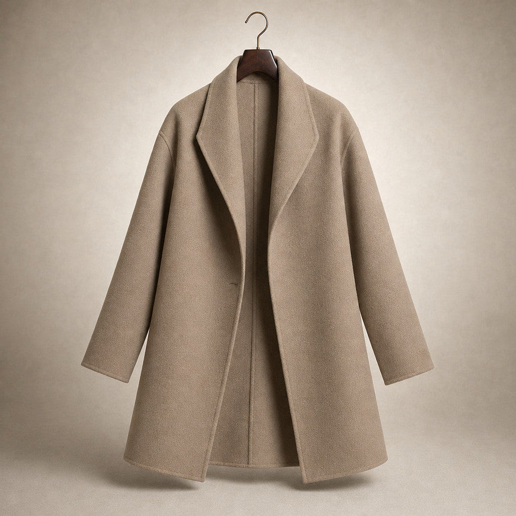 Annora | Wool Coat Notch Lapel Open Front Brown – Product Photo
