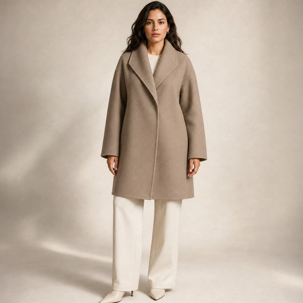 Annora | Wool Coat Notch Lapel Open Front in Brown – Premium Editorial