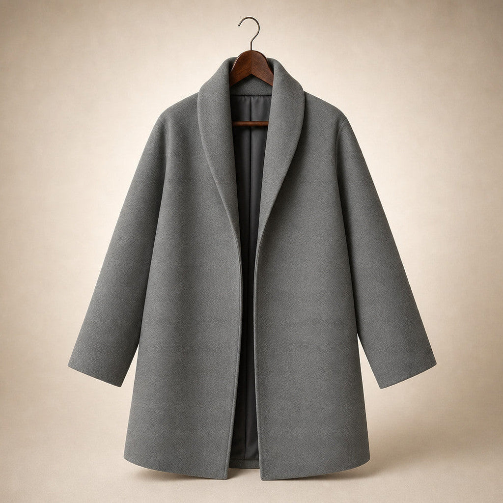 Annora | Wool Coat Notch Lapel Open Front Grey – Product Photo