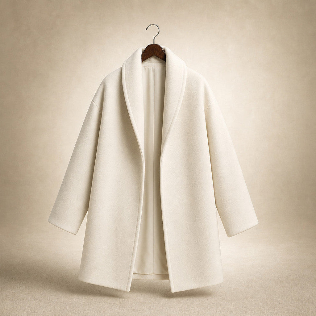 Annora | Wool Coat Notch Lapel Open Front White – Product Photo