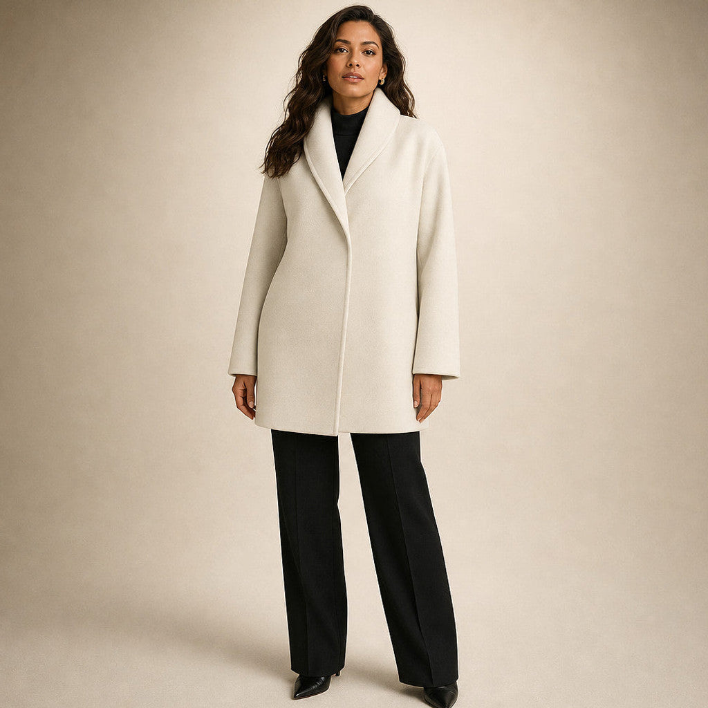 Annora | Wool Coat Notch Lapel Open Front in White – Premium Editorial
