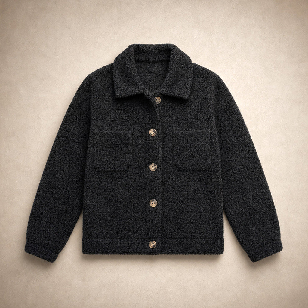 Anselma | Sherpa Cardigan Jacket Relaxed Fit Black – Product Photo