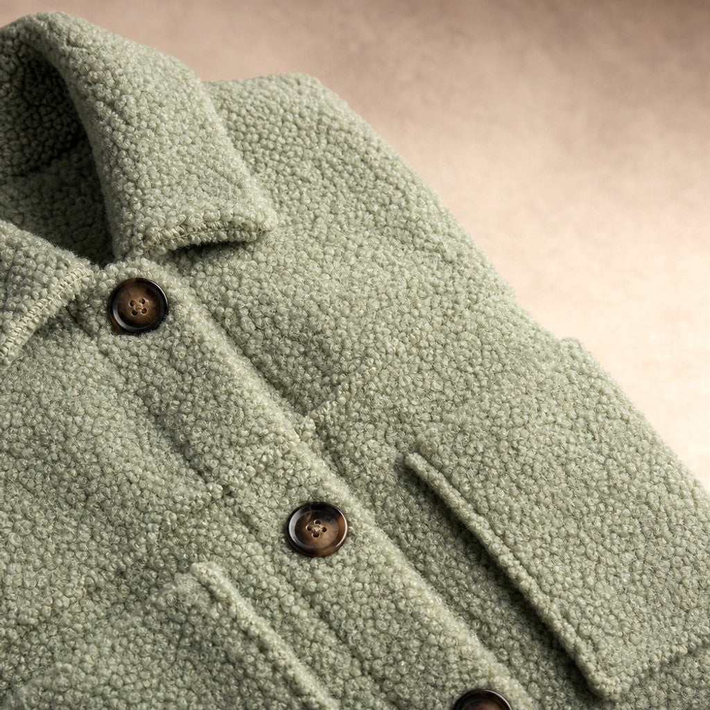 Anselma | Sherpa Cardigan Jacket Relaxed Fit Green – Fabric and Detail Close-Up