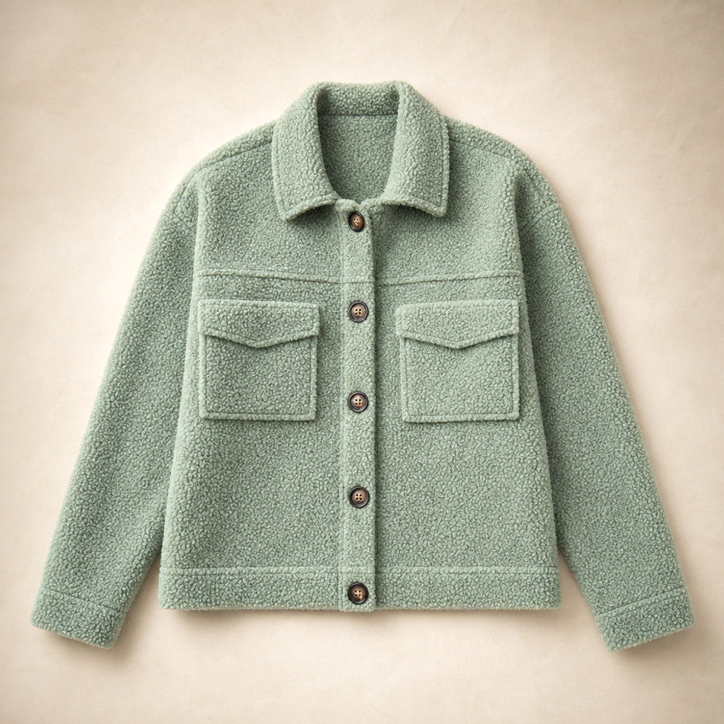 Anselma | Sherpa Cardigan Jacket Relaxed Fit Green – Product Photo