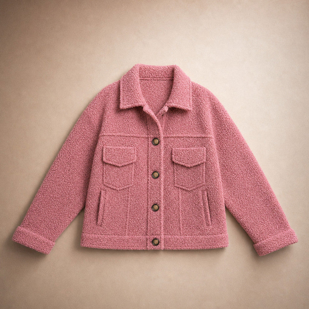 Anselma | Sherpa Cardigan Jacket Relaxed Fit Pink – Product Photo
