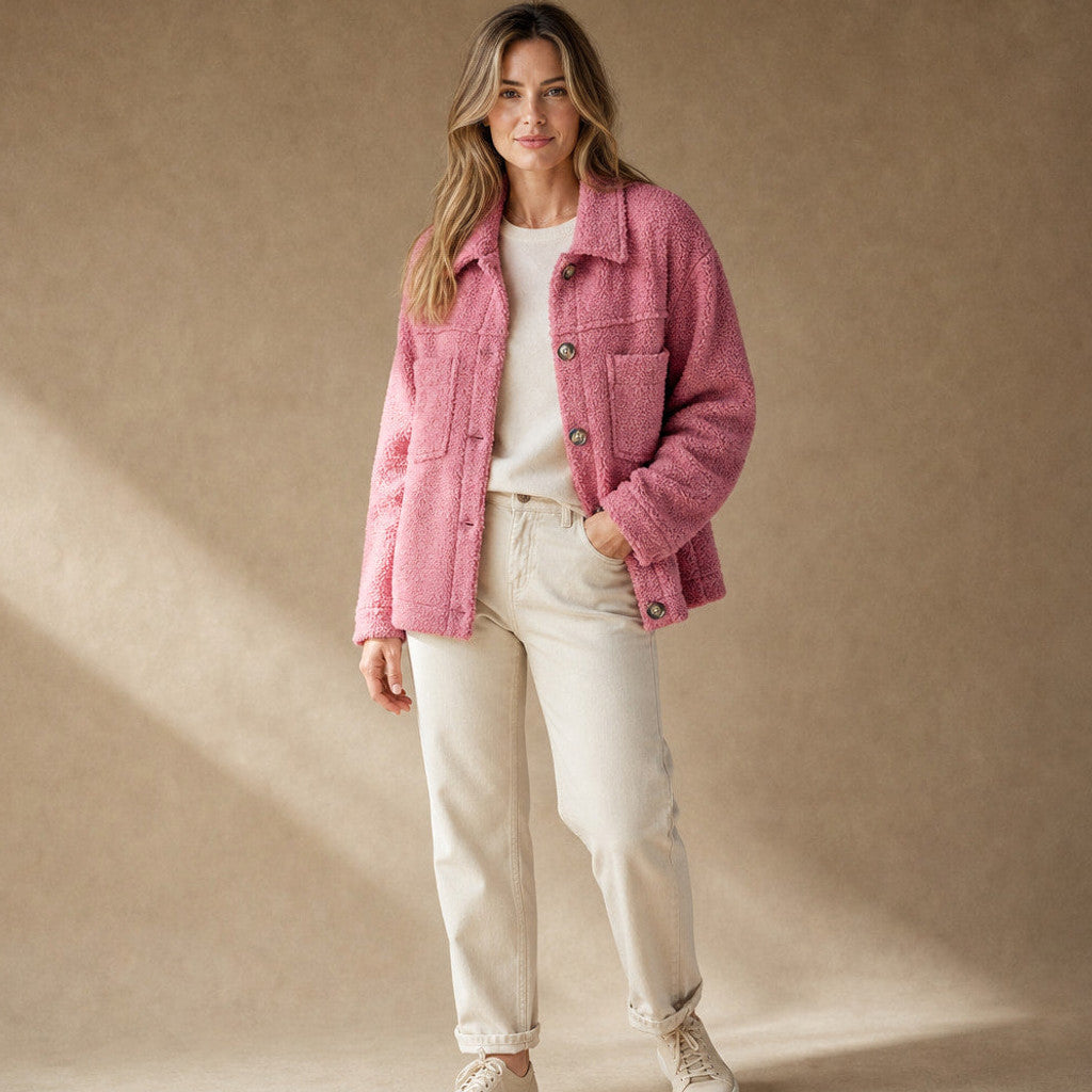 Anselma | Sherpa Cardigan Jacket Relaxed Fit in Pink – Premium Editorial