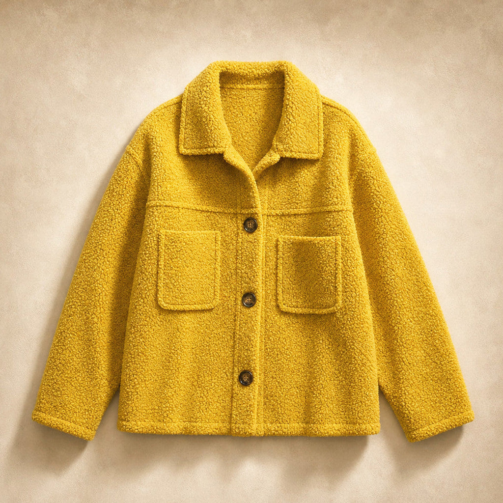 Anselma | Sherpa Cardigan Jacket Relaxed Fit Yellow – Product Photo