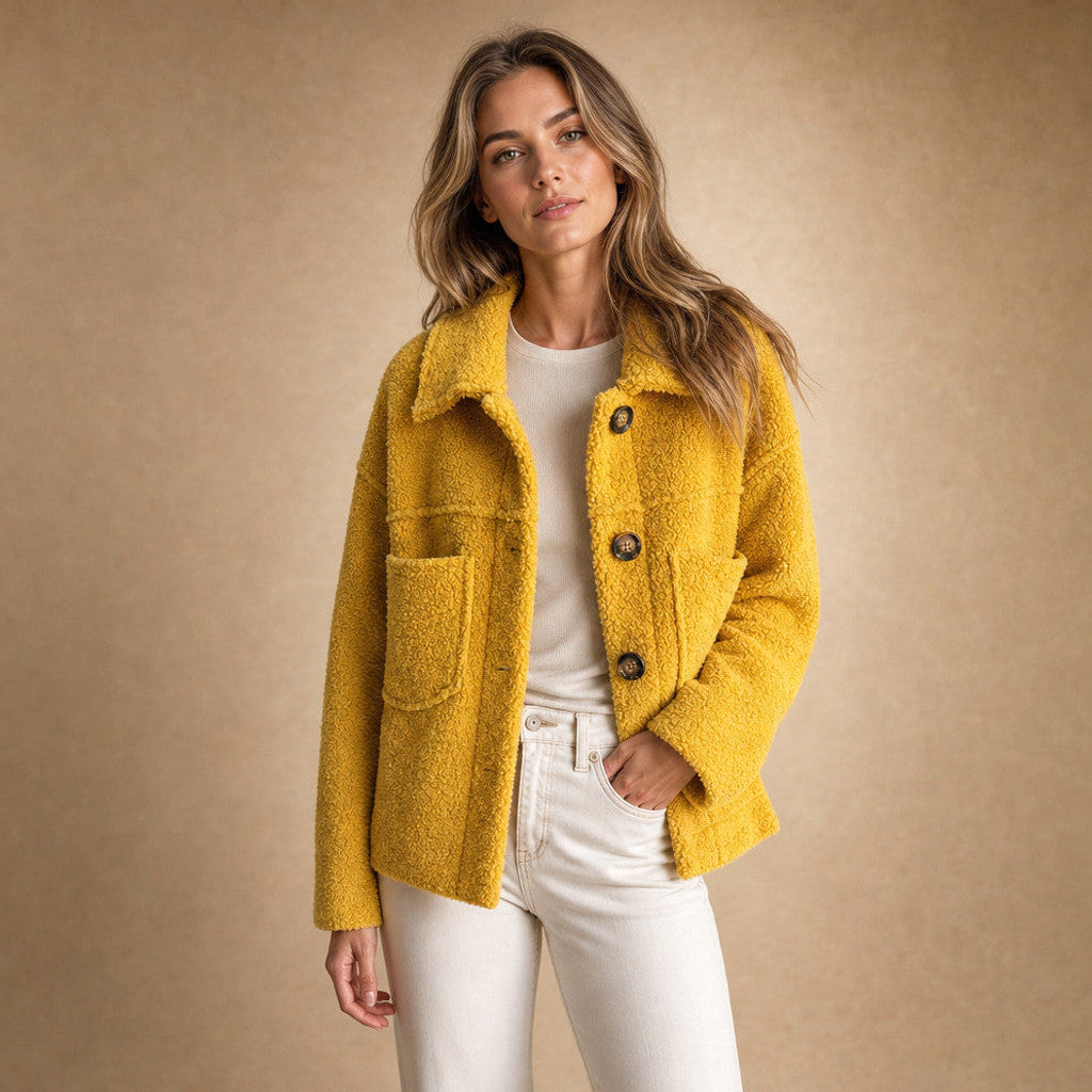Anselma | Sherpa Cardigan Jacket Relaxed Fit in Yellow – Premium Editorial