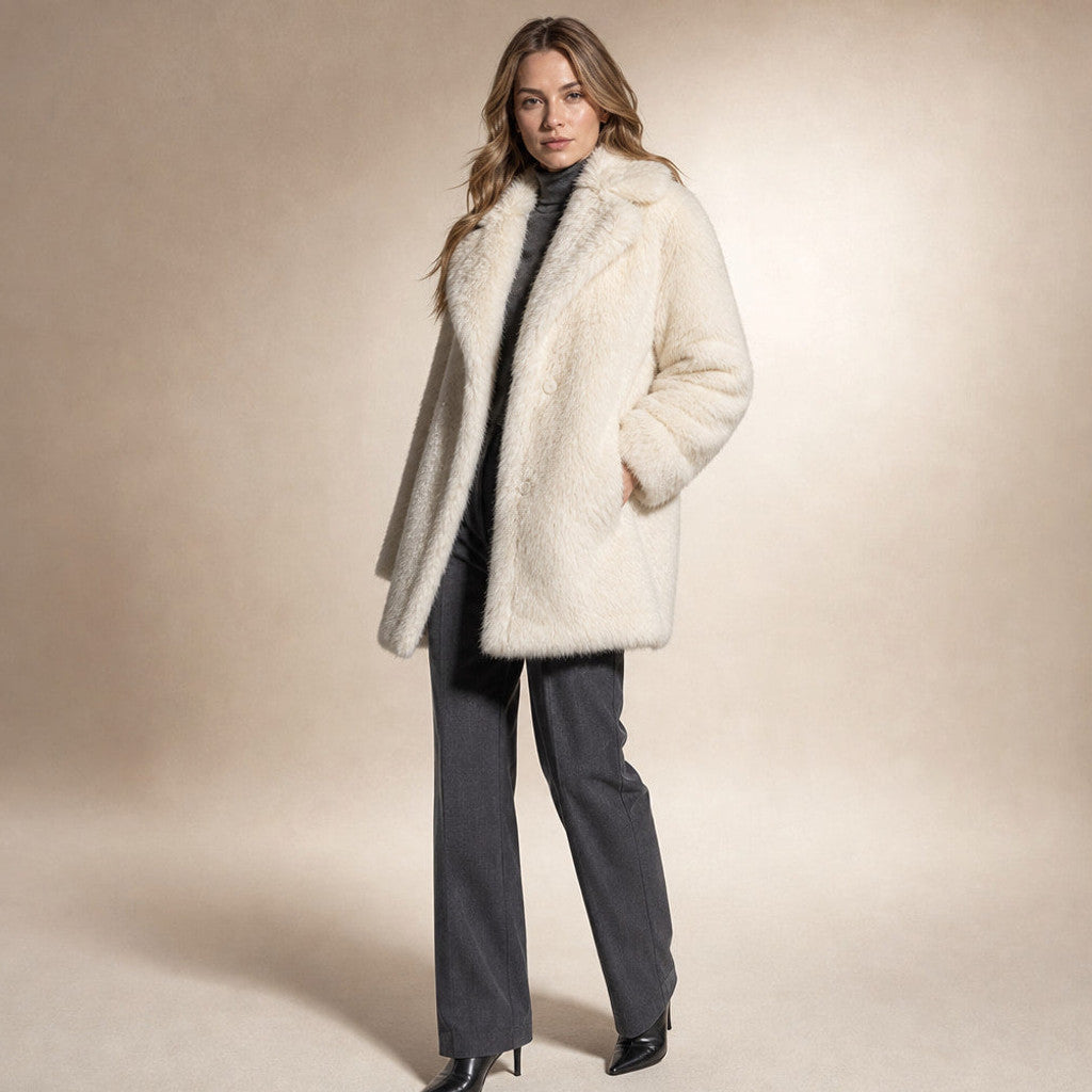 Arcadia | Wrap Coat Oversized Lapels Ivory – Side Angle View