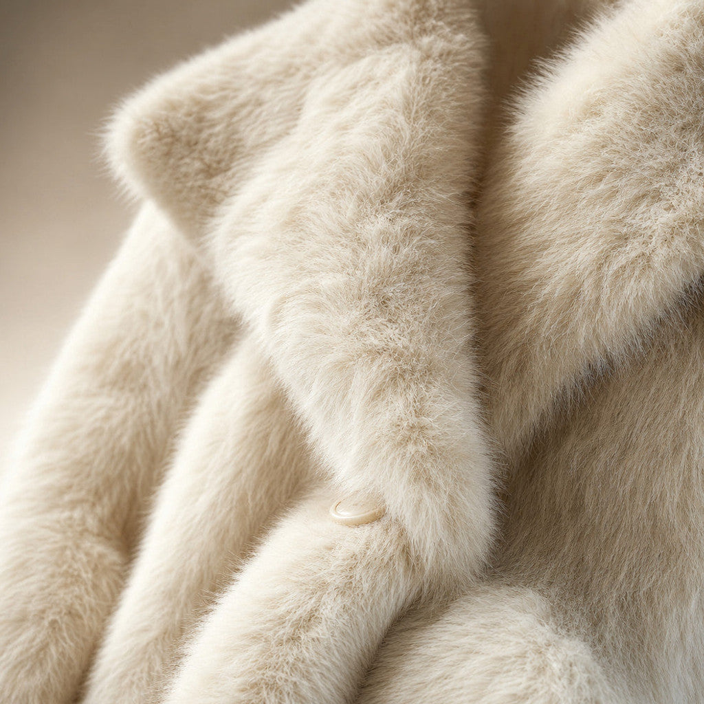 Arcadia | Wrap Coat Oversized Lapels Ivory – Fabric and Detail Close-Up