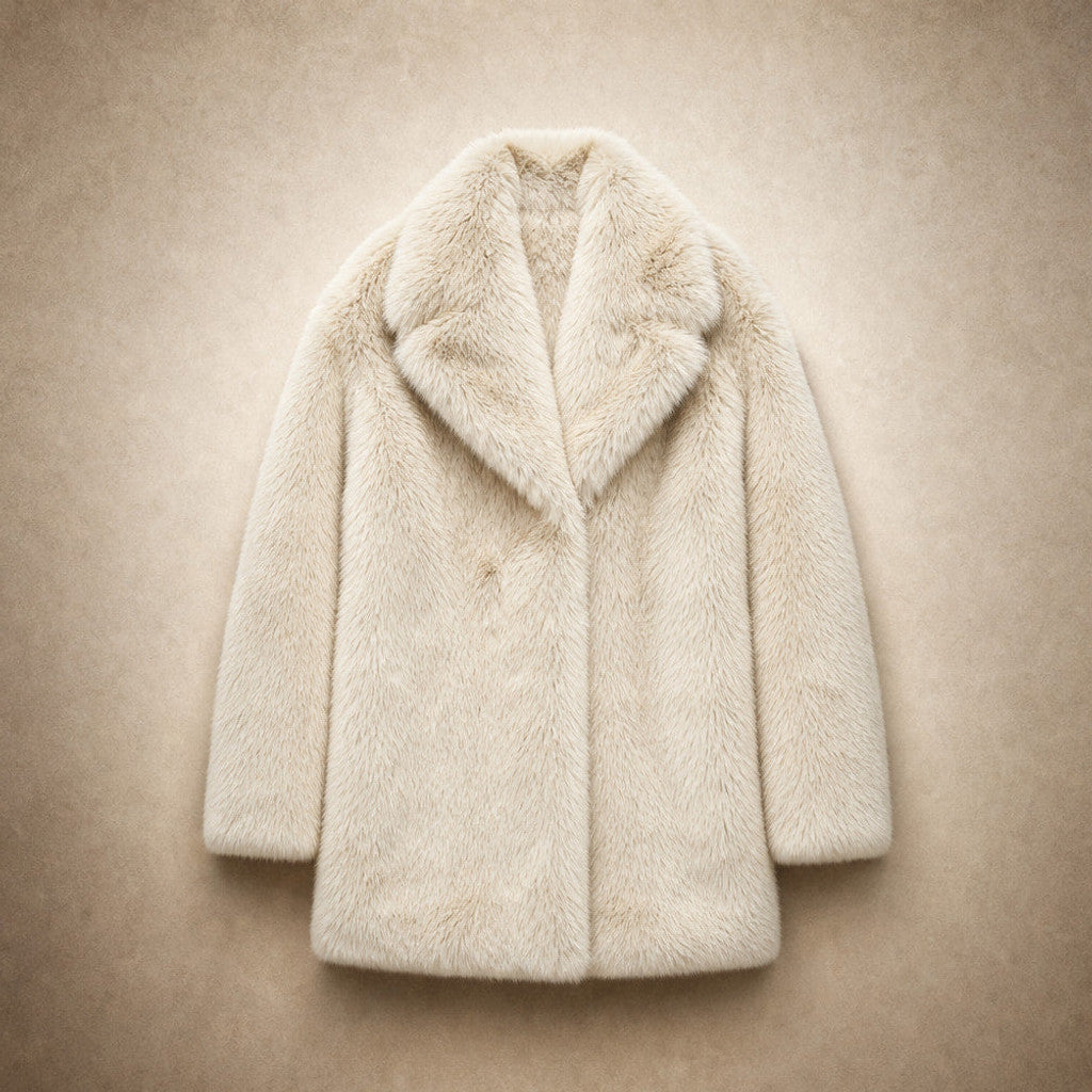 Arcadia | Wrap Coat Oversized Lapels Ivory – Flat Lay Product Photo