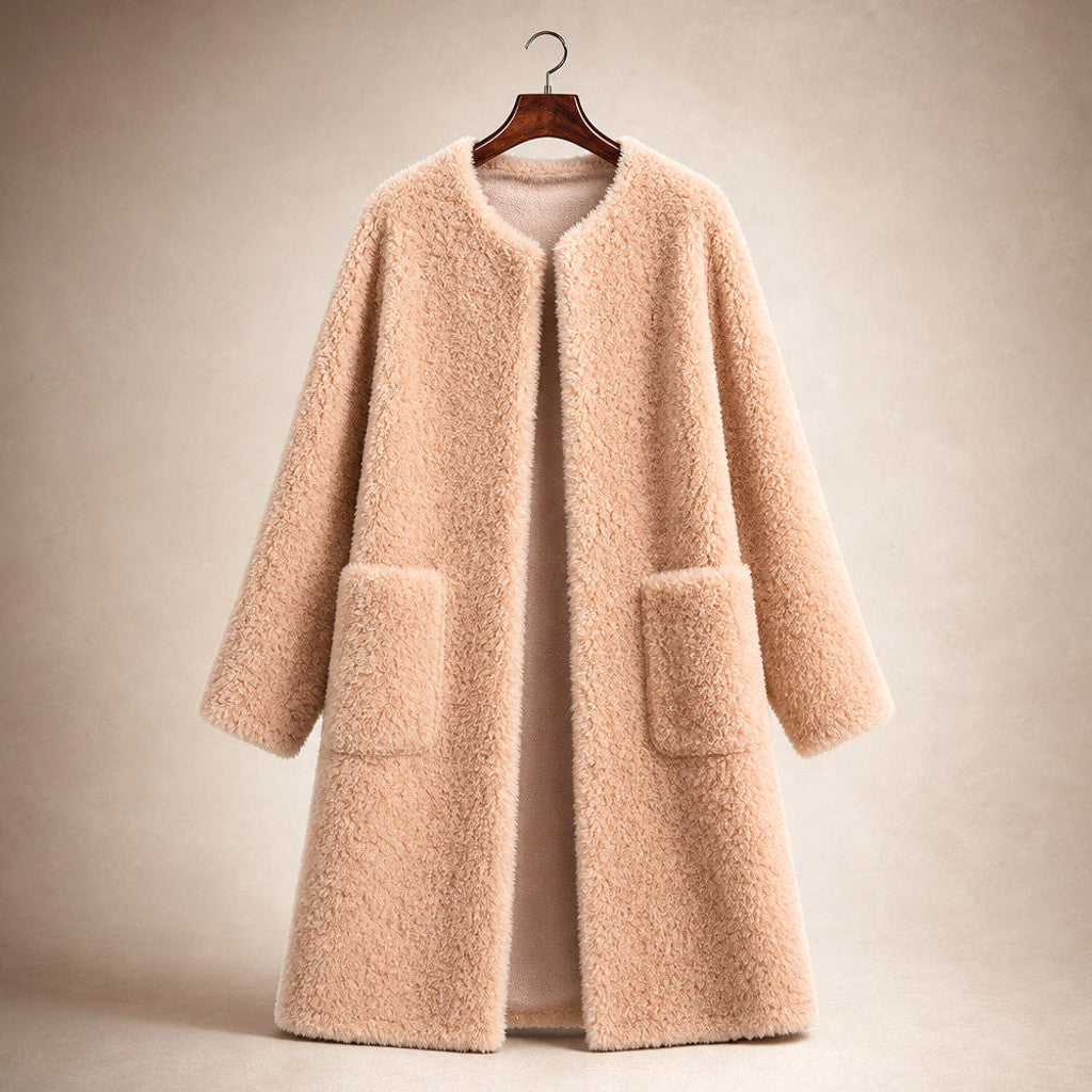 Avicia | Teddy Coat Wrap Front Draped Blossom Pink – Product Photo