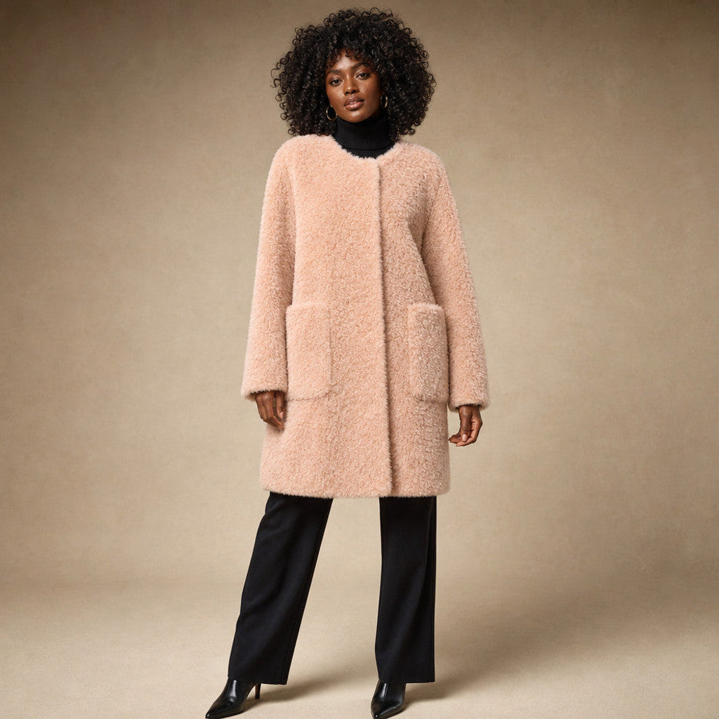 Avicia | Teddy Coat Wrap Front Draped in Blossom Pink – Premium Editorial