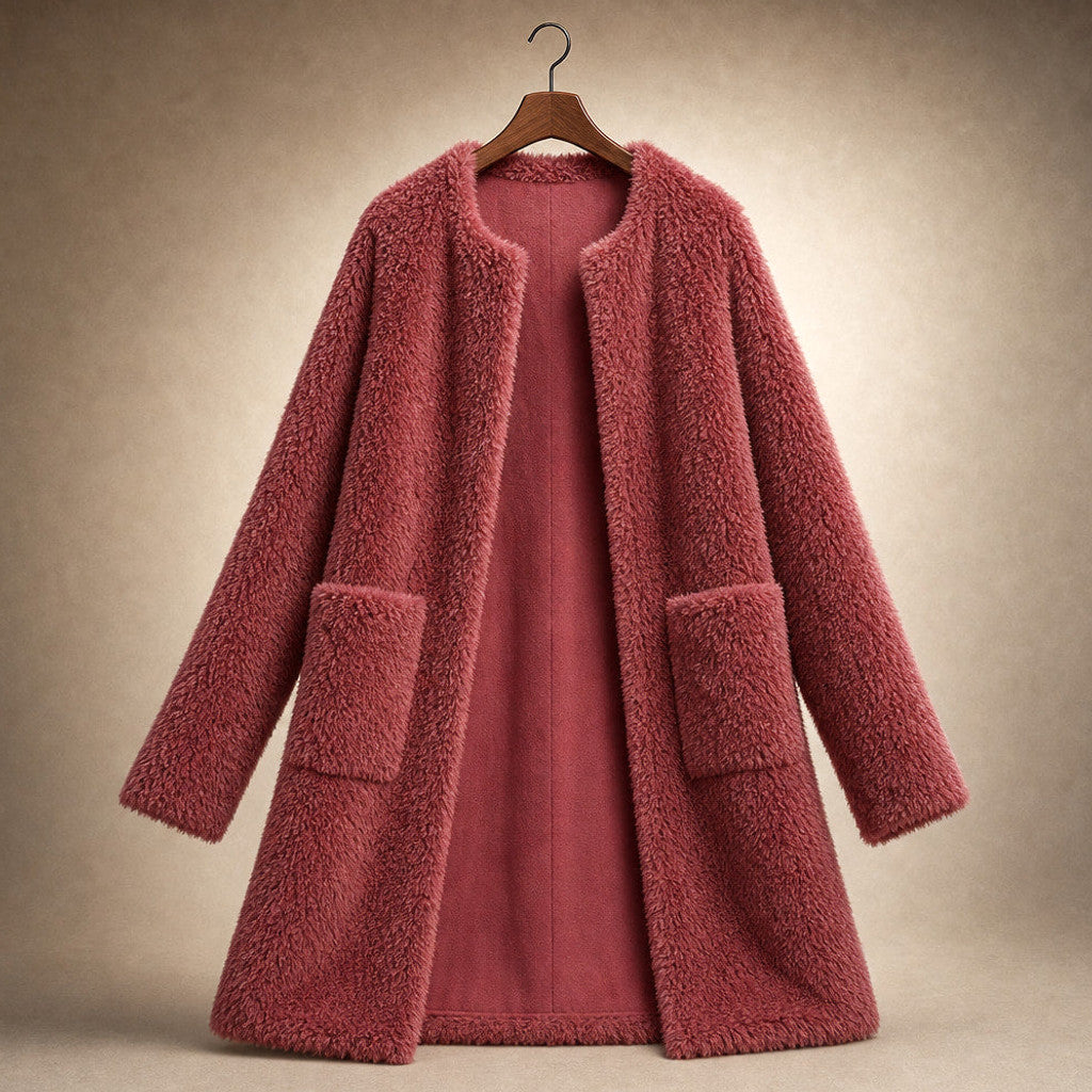 Avicia | Teddy Coat Wrap Front Draped Crimson Red – Product Photo